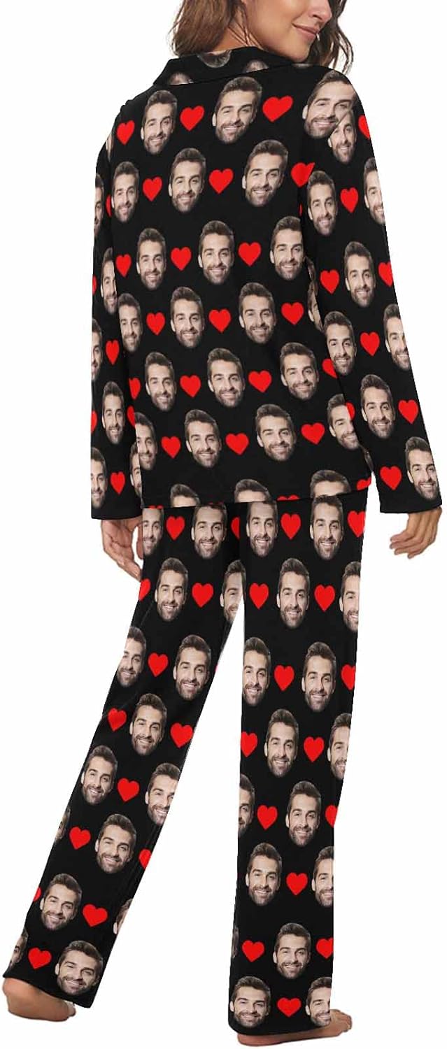 MyPupSocks Custom Face Pajamas for Women Set, Personalized Photo Long Sleepwear XS-XXL