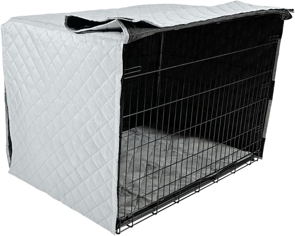 4Knines Quilted Dog Crate Cover – Heavy-Duty, Water-Resistant Fabric for Indoor/Outdoor Use – Durable Travel Cage Cover for Training, Weather Protection – Fits 36-Inch Crates – Grey