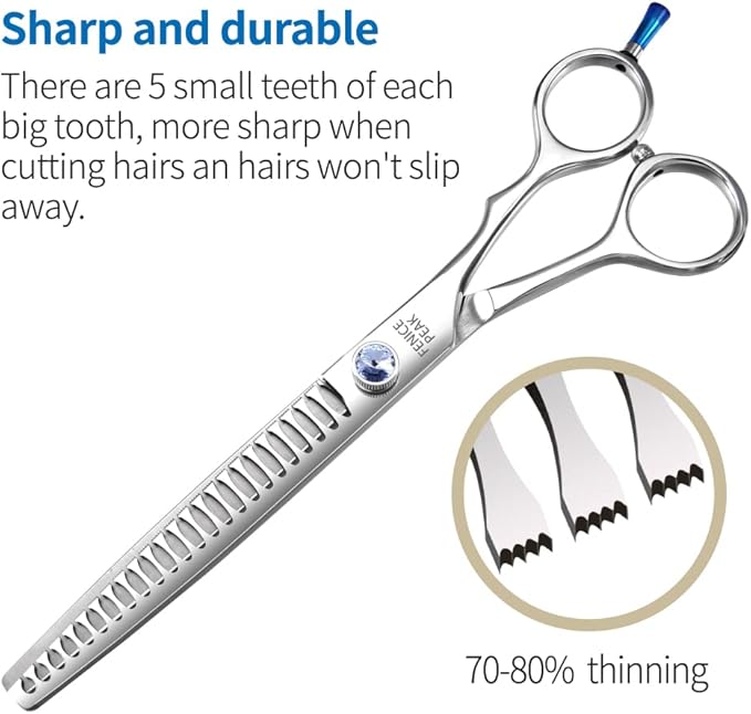 Fenice Professional 7/7.5/8 Pet Grooming Scissors Thinning Cutting Shears for Dog s/Cats Thinning Rate:70-80%(8.0 inch)