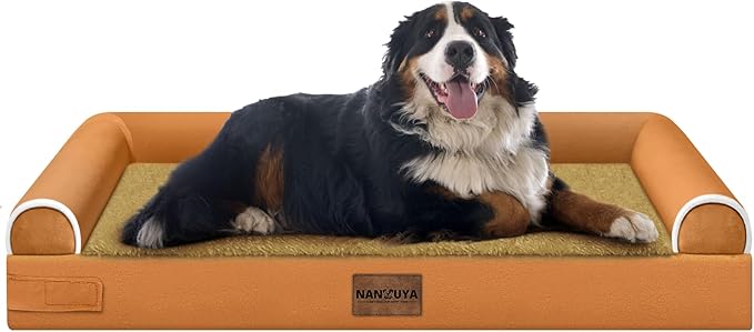 Large Dog Bed Orthopedic Washable: Jumbo Dog Bed Bolster Extra Large Dogs Egg Crate Foam Sofa Couch Waterproof Removable Cover - Orange