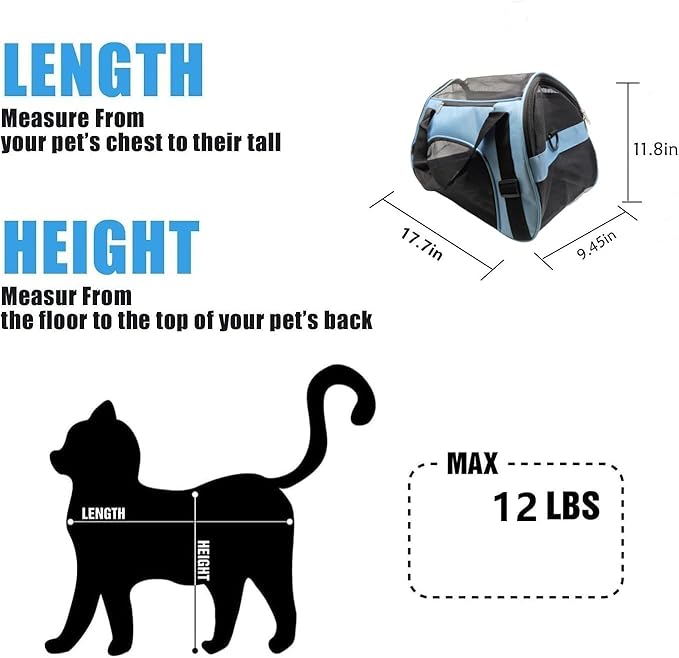 Cat Carrier,Soft-Sided Pet Travel Carrier for Cats,Dogs Puppy Comfort Portable Foldable Pet Bag Airline Approved (Medium-Blue)