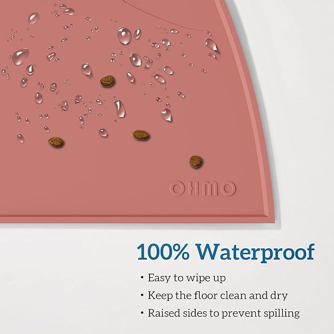 OHMO - Cat Food Mat, Silicone Pet Feeding Mat for Floor Non-Skid Waterproof Dog Water Bowl Tray, Easy to Clean Pet Placemat
