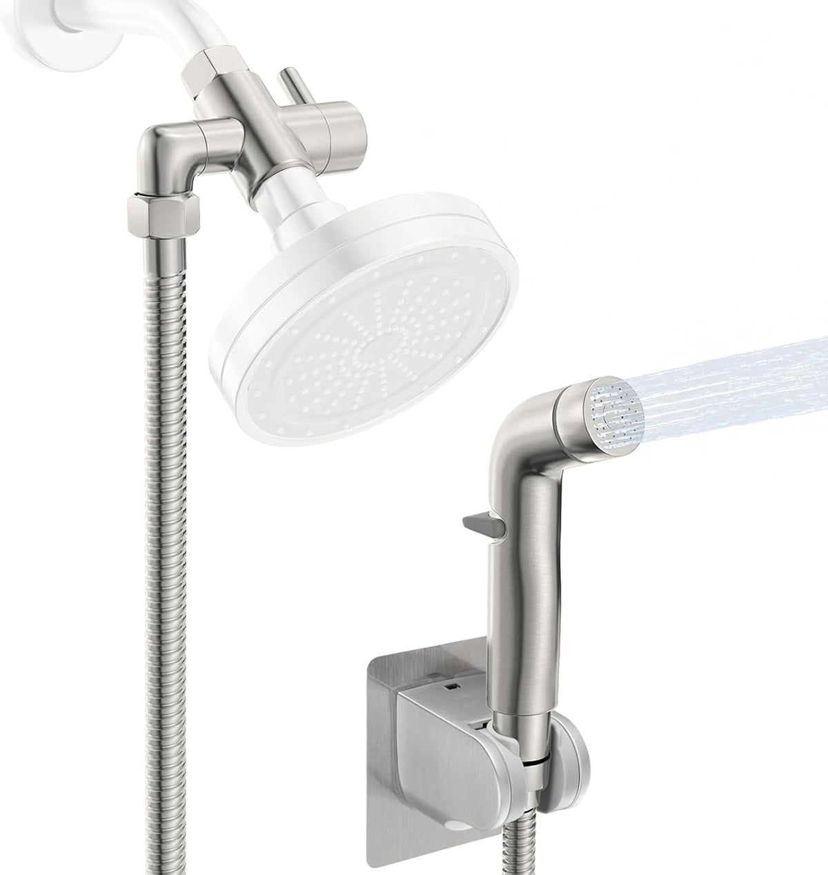 Dog Shower Attachment Metal, YDmeet Pet Shower Attachment for Fast and Clean Pet Bathing and Dog Washing, Brass Shower diverter, Adjustable Pet Shower Sprayer, 8 ft Hose and Shower Holder, Brushed