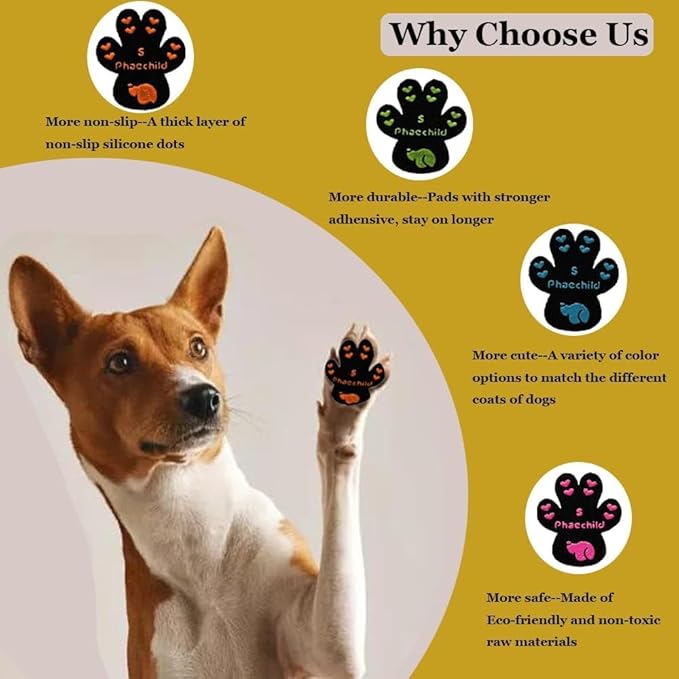 Dog Paw Pads Anti-Slip Grips,Dog Paw Protectors for Senior Dogs on Hot Pavement,Provides Traction to Keep Them from Slipping on Smooth Floors 12 sets-48 Pads Black XL