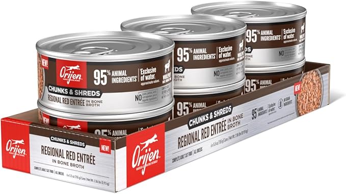 ORIJEN Chunks & Shreds Wet Cat Food Regional Red Entrée 5.5oz Cans (6 Count)