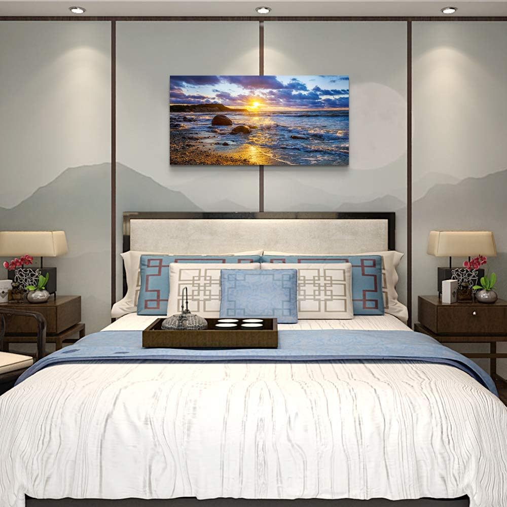 canvas wall art for living room bedroom Wall Decor blue ocean landscape painting Hang Home Decoration office bathroom kitchen sun beach sea golden Waves on the beach canvas art Prints pictures Works