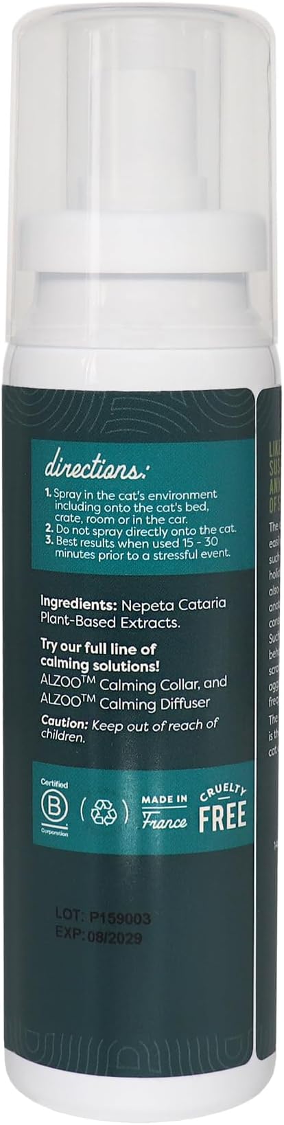 Cat Calming Spray - Natural Plant Based Stress & Anxiety Relief, Valerian & Lavadin Blend, No Synthetic Pheromones, Stress and Anxiety Relief During Travel, Vet, Fireworks, Separation