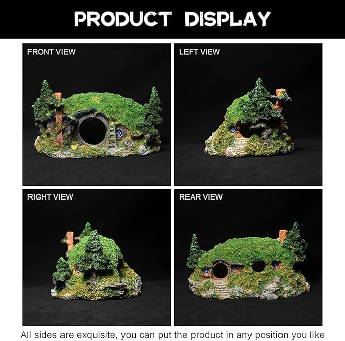 Hobbit Fish Tank Decorations Reptile House Hidden Hole Landscaping for Aquarium and Reptiles Decorations Mini Garden Decorating Two Sizes (L)