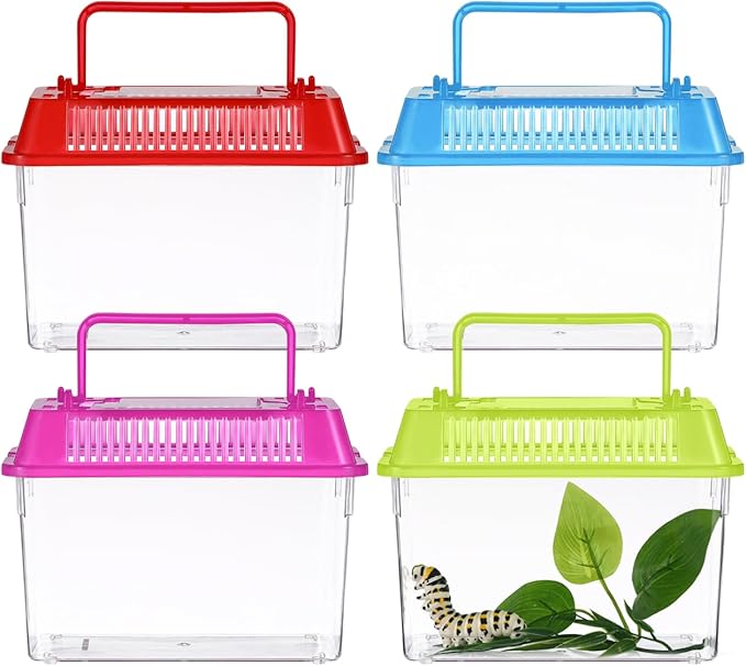4pcs Portable Handheld Fish Tank Lightweight Aquarium for Turtle Goldfish and Hamster Transparent Container with Creative Design for Easy Feeding and Cleaning