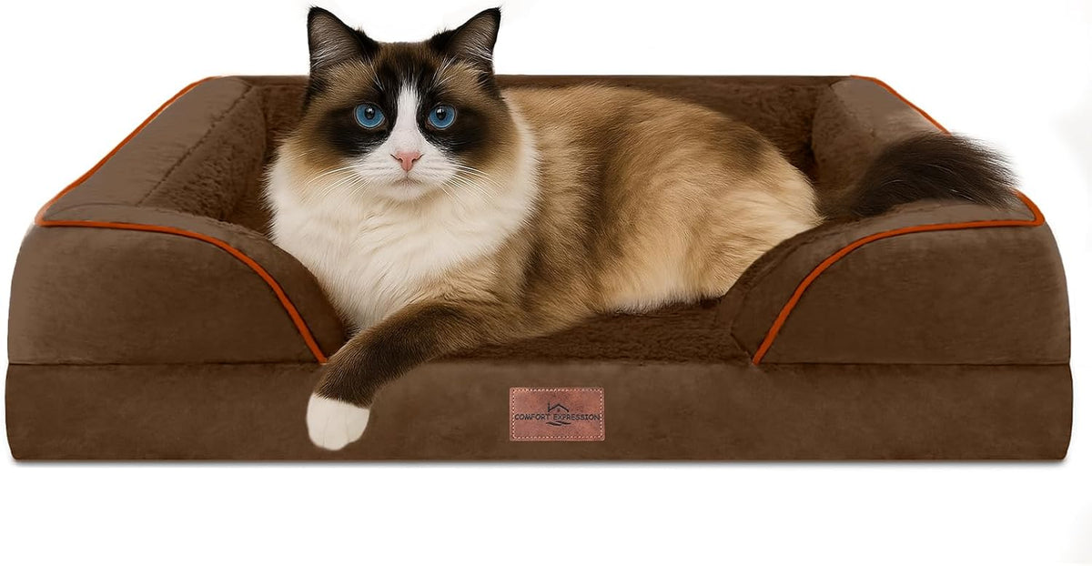 Comfort Expression Small Dog Beds Waterproof Cat Beds Orthopedic Foam Sofa Beds for Small Dogs Comfy Pet Bed with Washable Removable Cover & Non-Slip Bottom(XX-Small,Chocolate Brown)