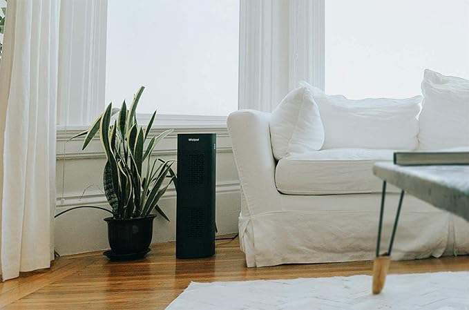 Whirlpool, WPT80B Whispure True HEPA Air Purifier, Activated Carbon Advanced Anti-Bacteria, Ideal for Allergies, Odors, Pet Dander, Mold, Smoke, Wildfire, and Germs, Large, Black
