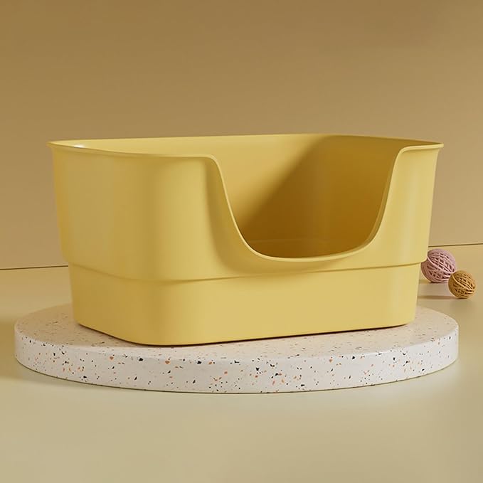 Extra Large Cat Litter Box with High Sides,23.23"×16.34"×8.46",Jumbo Kitty Litter Box with Low Entry,XL Cat Boxes for Indoor Cats,Easy to Clean,Anti-Splashing (Yellow)