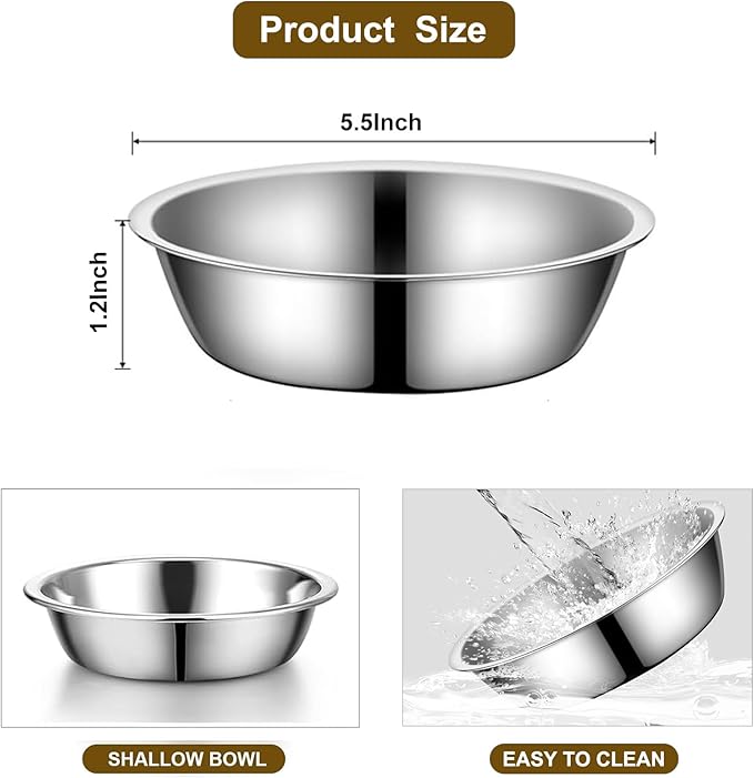 Stainless Steel Raised Cat Food Bowl for 2 Bowls, 5.5-Inch Replaceable Cat Bowl, Pack of 2 （Not fit 4.7 inch 3 Bowls）