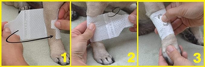 Basic Leg Bandages for Dogs, Cats, Pets -First- aid Non Adhesive Fur Friendly, Soft Stretch Wound Care, hot Spots, Fungus, Adjustable Fastening Strap Value Pack (Medium 12-Pack)