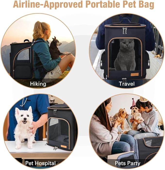 Lekereise Black Cat Backpack for Large Cats and Dogs Up to 20-25 Lbs Expandable Pet Carrier Backpack Dog Backpack with Safety Leash