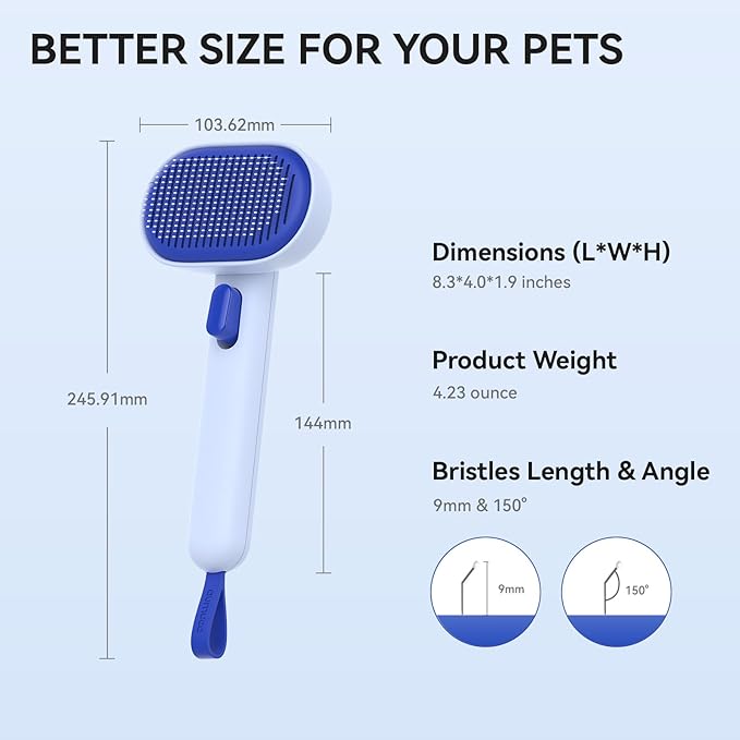 aumuca Self Cleaning Slicker Brush, Cat Brushes for Indoor Cats, Horses Grooming Deshedding Brush, Pet Massage Removes Loose Fur, Blue