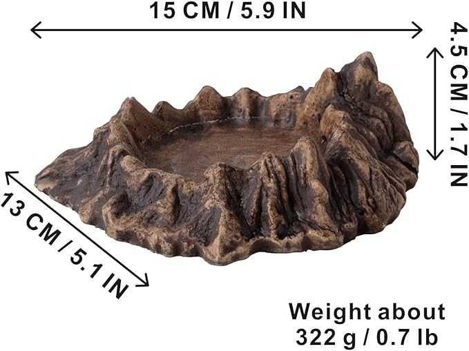 Rockery Reptiles Food Bowl,Amphibian Feeding Bowl Landscaping Tank Accessory,Small Pets Water Dish Terrarium Decor for Lizards,Gecko,Chameleon,Snake,Tortoise,Brown,1 Piece