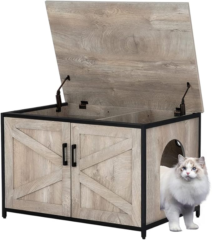 unipaws Top Opening Cat Litter Box Enclosure, Flip Top XL Extra Large Cat Box Furniture, Friendly to Elderly People, High Jumbo Automatic Litter Box Cover Hidden for Large Cat