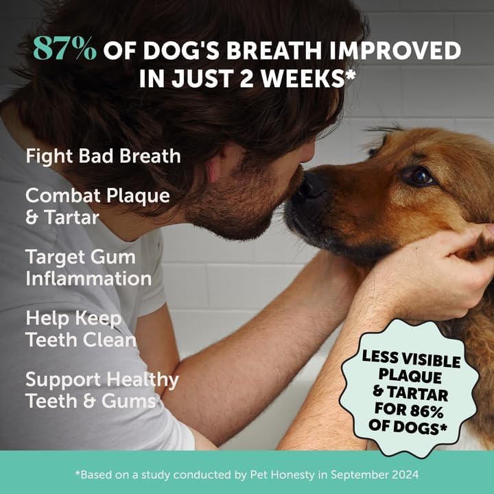 Dog Breath Freshener Dental Powder for Teeth Cleaning Plaque Off, Dental Care for Dogs, Tartar Remover for Teeth with Natural Herbal Blend + Postbiotics (Mint - 30 Servings)