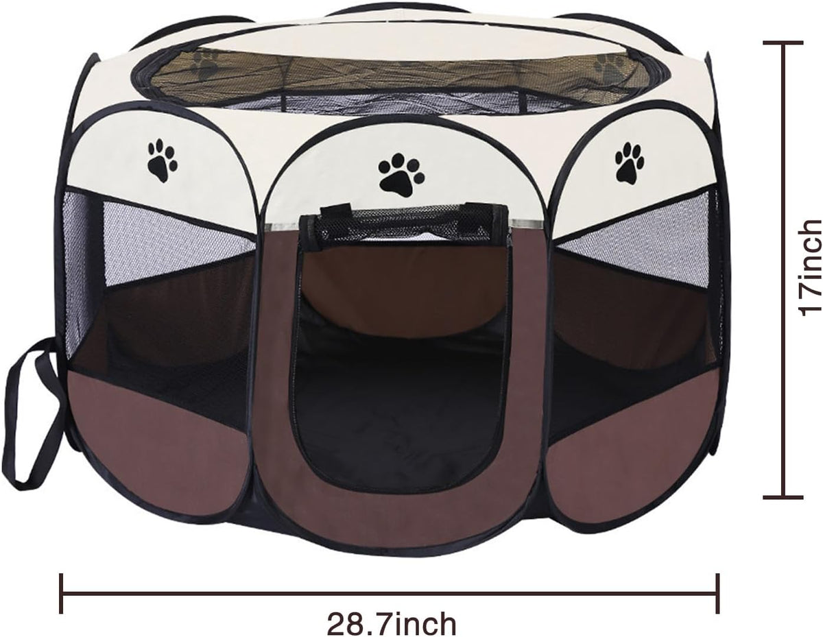 Cat Playpen for Indoor and Outdoor Cats Collapsible Enclosed, Portable Cat Tent, Cat, Puppy Crate Cage (Coffee, Standard, Octagon)
