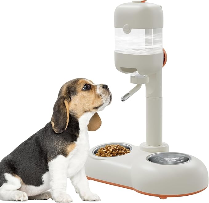 Pet Bowls,15°Tilted Puppy Food Bowls with Puppy Weaning Bottles,3 in 1 Height Adjustable Water Dispenser for Dogs,Pet Food Bowls for Ferrets,Cats,Rabbits and Small Sized Dogs(White)