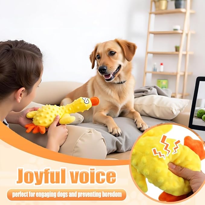 OUANGANC Calming Duck Dog Toy for Aggressive Chewers, Make a Crinkly Crunchy Noise, with Squeaker, 2025 Upgraded Indestructible Puppy Teething Toys, for Small to Medium Dog Breeds (Blue 10.6in)