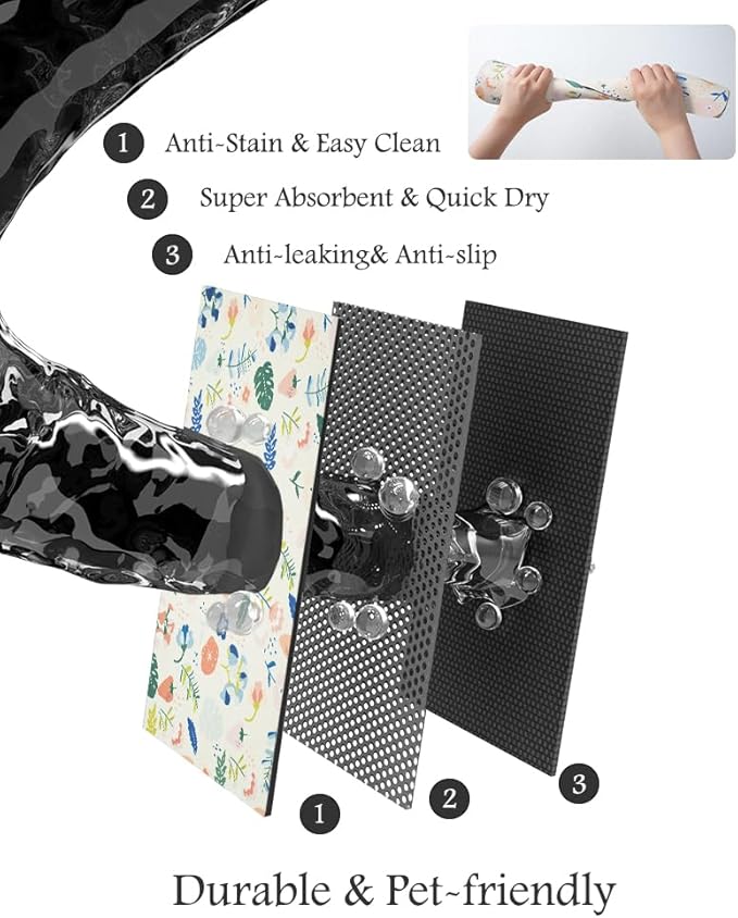 Pet Feeding Mat-Absorbent Dog Mat for Food and Water Bowl-No Stains Quick Dry Water Dispenser Mat-Dog Accessories Pet Supplies-Bowl for Messy Drinkers（LIGHTFLOWERS,16"x24"