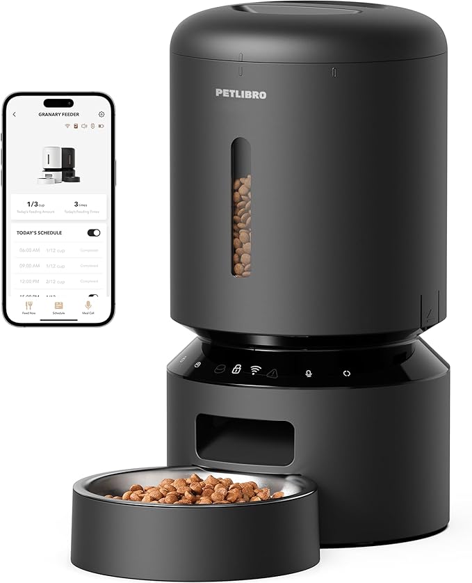 PETLIBRO Automatic Cat Feeder, 5G WiFi Automatic Dog Feeder with Freshness Preservation, 5L Timed Cat Feeder with Low Food Sensor, Up to 10 Meals Per Day, Granary Pet Feeder for Cats, Black
