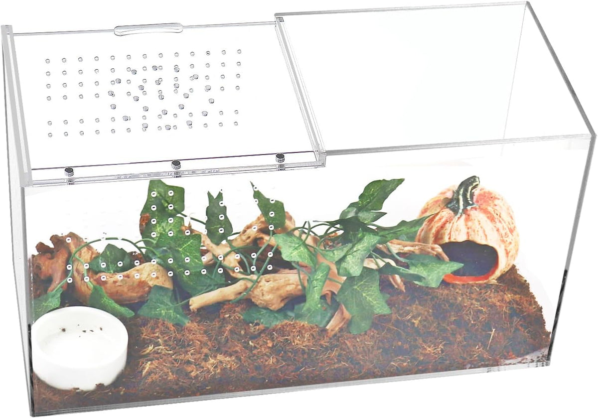 NANEEZOO Acrylic Reptile Terrarium Enclosure, 14”x6”x8” Tarantula Enclosure with Magnetic Sliding Door, Breeding Box for Arboreal Reptiles, Amphibians, Mantis, Spiders, Cricket & Other Invertebrates