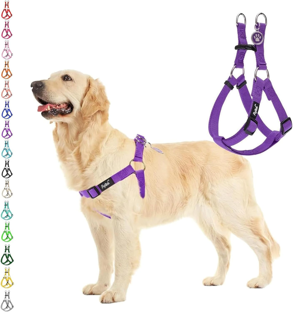 PUPTECK No Pull Dog Harness Soft Adjustable Basic Nylon Step in Puppy Vest Outdoor Walking with ID Tag