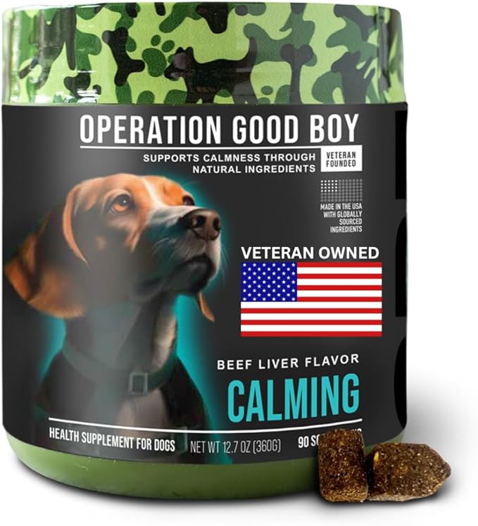 Operation Good Boy Calming Chews for Dogs, Stress Relief Chews with Chamomile & Tryptophan for Relaxation – 90 Soft Treats, Natural Ingredients, Veteran Owned - Beef Flavored