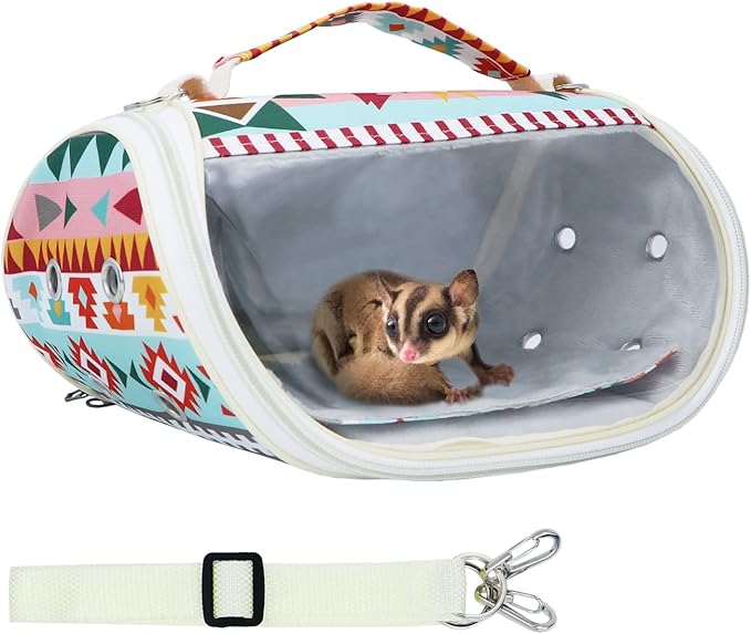 Wontee Small Pet Carrier Hamster Carrier Bag Portable Travel Carrier for Hamsters Mouse Baby Guinea Pig Hedgehog Sugar Glider Small Birds (M, Pink Ethnic)