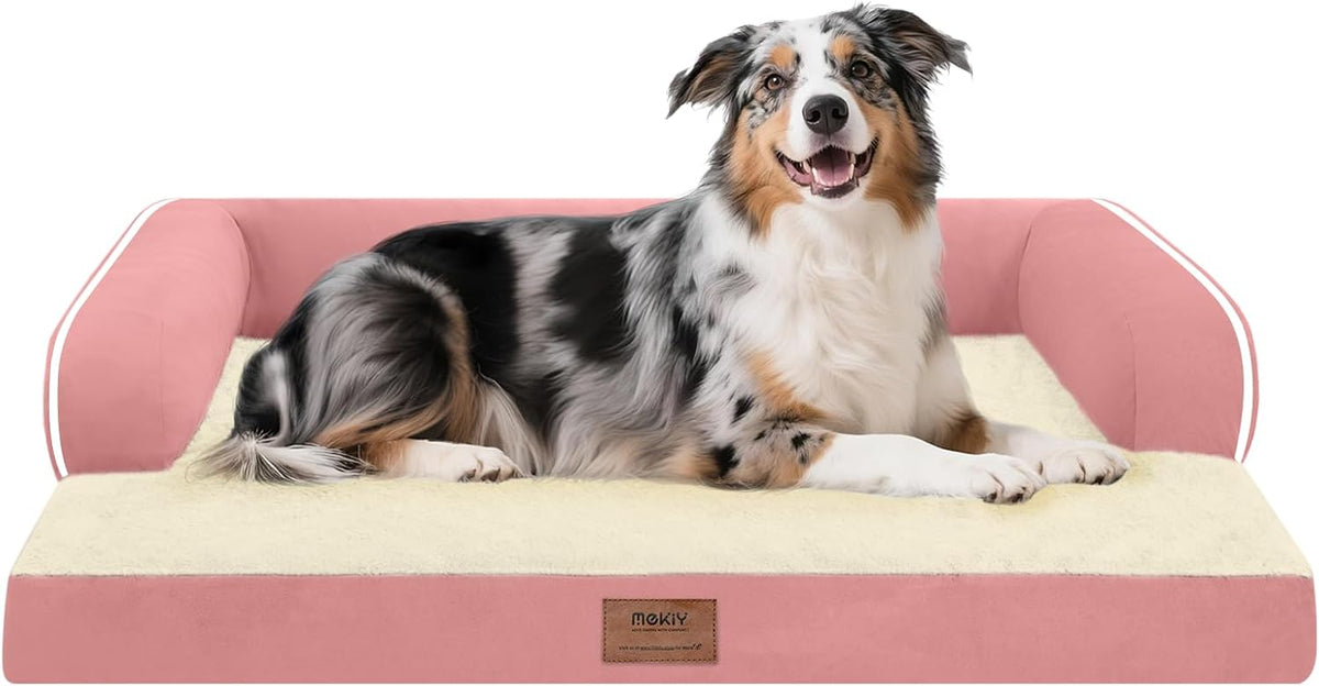 Extra Large Dog Bed-Orthopedic Waterproof XL Dog Bed for XLarge Extra Big Dogs - Foam Couch Sofa Washable with Removable Cover-Pink