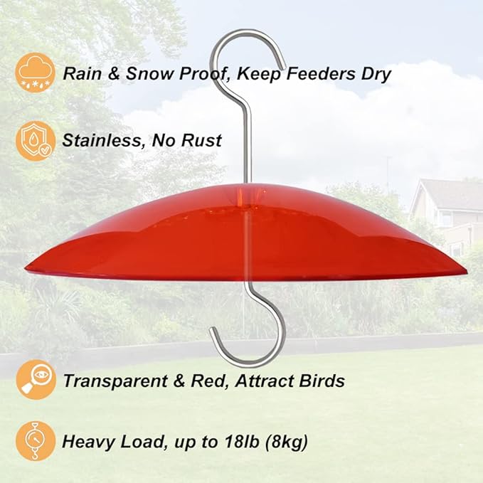 8" Mini Weather Guard for Bird Feeder - Small Protective Dome Cover Against Rain/Snow/Sun - Red Dia. 20CM