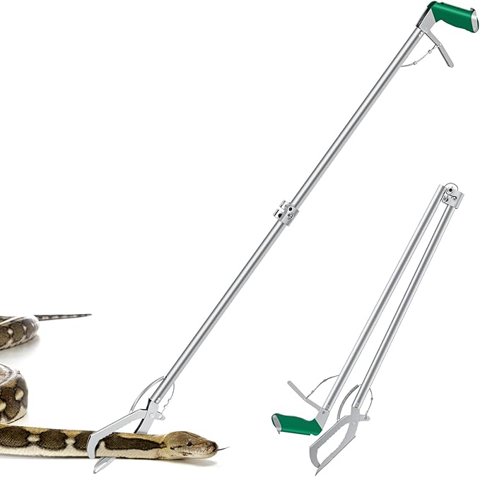 78“ Snake Tongs Collapsible Grabber, Professional Reptile Snake Catcher Wide Jaw Handling Tool, Stainless Steel Snake Hook