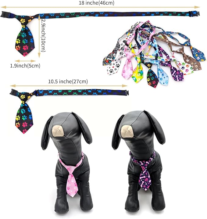 PET SHOW 10pcs Pack Paw Small Dog Ties Neckties for Doggies Cats Adjustable Holiday Birthday Grooming Accessories Neck Ties Bowties Girl Boy Festival Wedding Costumes Puppies Photography Party Gift