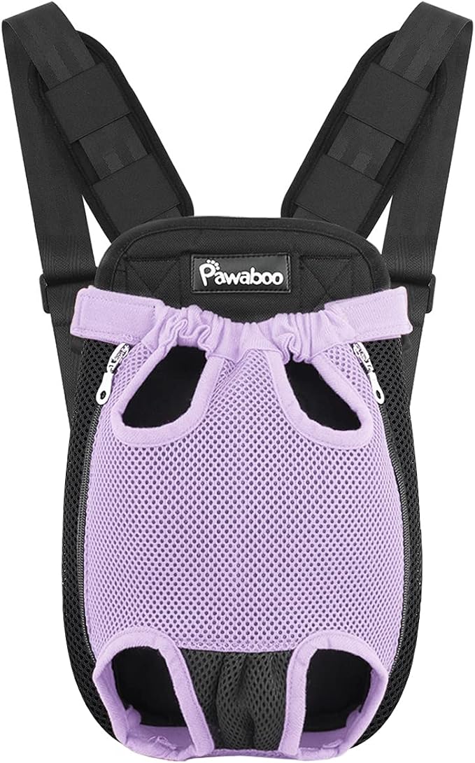 Pawaboo Pet Carrier Backpack, Adjustable Pet Front Cat Dog Carrier Backpack Travel Bag, Legs Out, Easy-Fit for Traveling Hiking Camping for Small Medium Dogs, Medium Size, Purple
