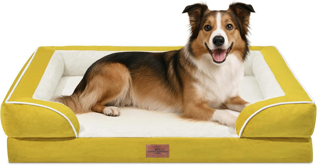 Comfort Expression Large Dog Beds Waterproof Orthopedic Foam Dog Sofa Beds Comfy Pet Bed with Washable Removable Cover & Non-Slip Bottom(Large,Spicy Mustard)