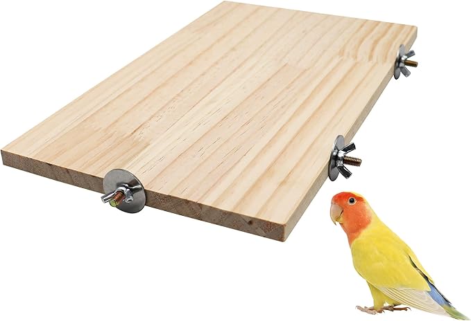 13.6×7.9 Inches Large Bird Perch Stand Platform, Natural Wooden Small Animals Cage Accessories, Rectangle Stand Perch Shelf for Parrot Parakeet Cockatiel Rat Hamster Guinea Pig Conure Chinchillas