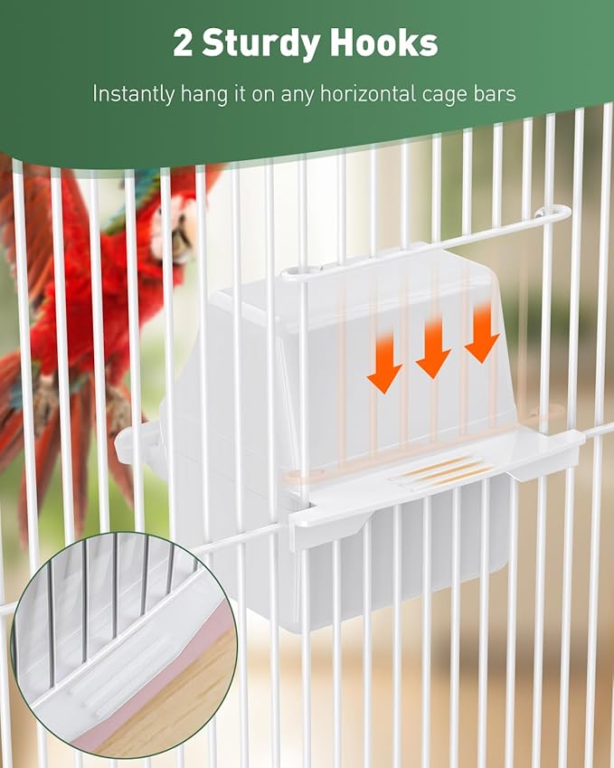 Pawfly 2 Pcs Bird Feeder, Hanging Plastic Water Dispenser with Hooks, Food Bowl for Small Parakeet Cockatiel Canary Parrot