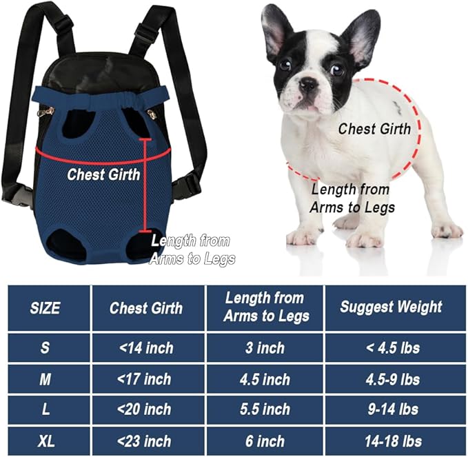 FEimaX Dog Carrier Backpack Pet Legs Out Front Cat Travel Bag, Adjustable Puppy Backpacks Carriers Hands-Free for Small Medium Dogs Cats Hiking Traveling Camping Daily Walking (Small, Navy)