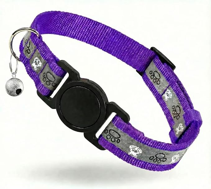 Cat Collar Breakaway, Reflective Kitten Collar with Bell, Safety Buckle Kitten Collar, Lightweight, Adjustable, Comfortable, Suitable for Boy Girl Cats (7"-13") Purple