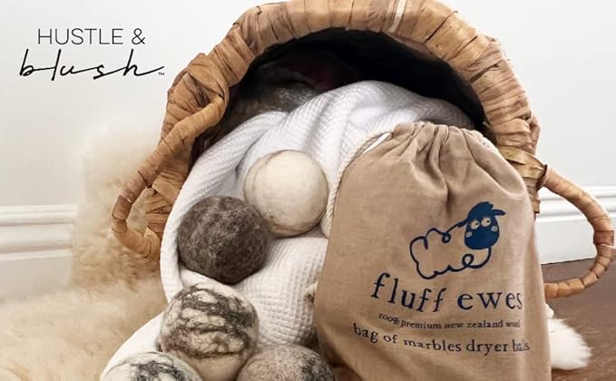 Fluff Ewes Wool Dryer Balls 6 Pack Premium New Zealand Wool Laundry Balls for Dryer, No Static Dryer Balls Laundry Reusable Cute, XL Wool Dryer Balls Cute, Baby Dryer Balls for Dryers - Marble