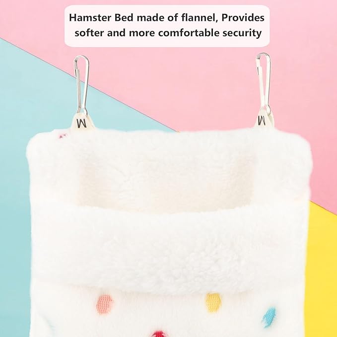 Sugar Glider Sleeping Pouch Bag, Warm Hamster Hammock Pouch Sack Small Pet Hanging Bed for Hamster Rat Hedgehog Squirrel and Other Small Animal (White)