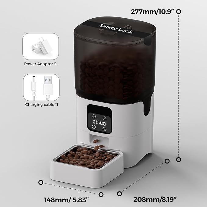 PAPIFEED 6L Automatic Cat & Small Dog Feeder - Programmable Pet Feeder with 36 Daily Meals, Detachable Stainless Steel Bowl, 25 Cup Capacity Smart Food Dispenser for Easy Cleaning