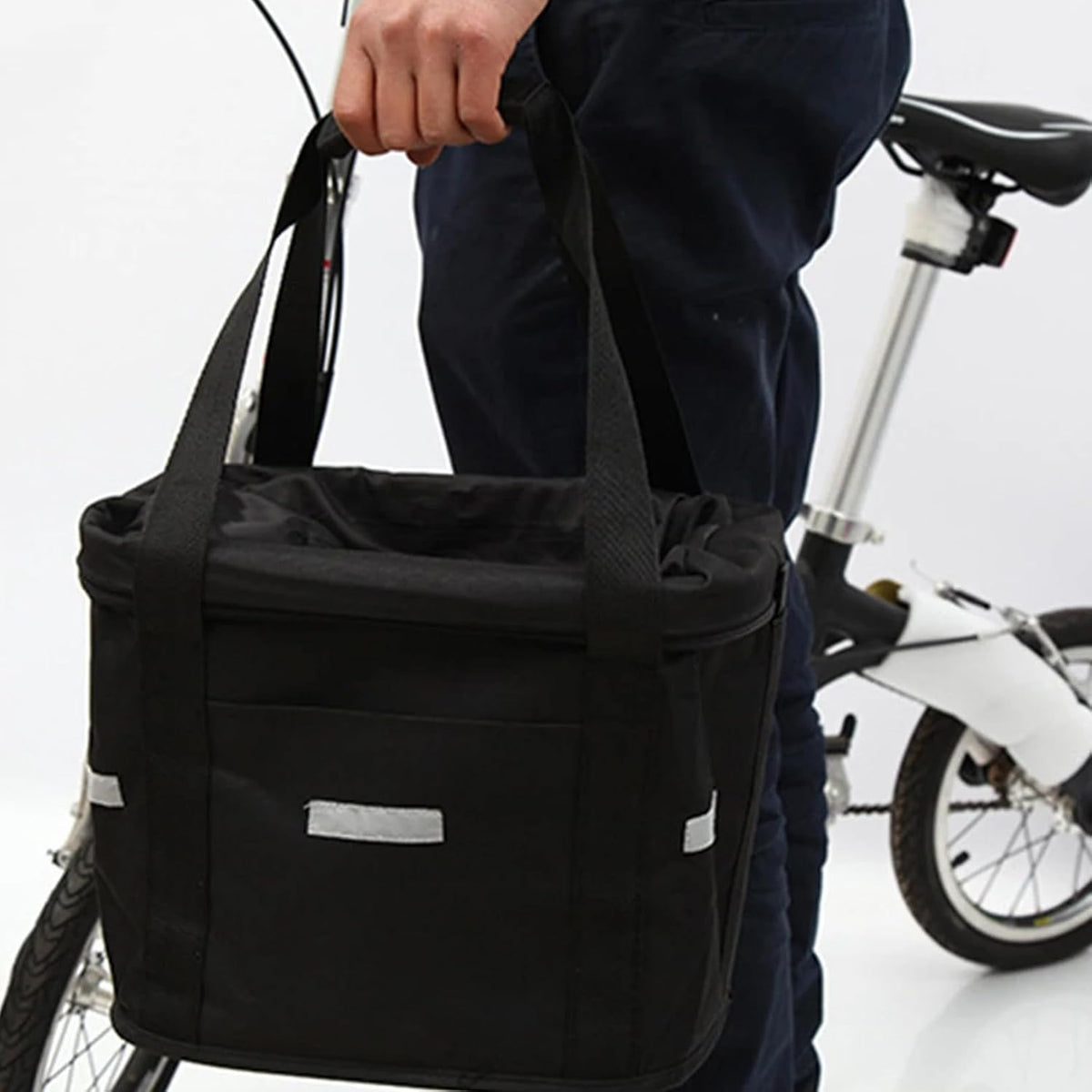 Bike Basket, 10kg Storng Bearing Foldable Bike Front Basket, Removable Dog Carrier for Handlebar, Machine Washable