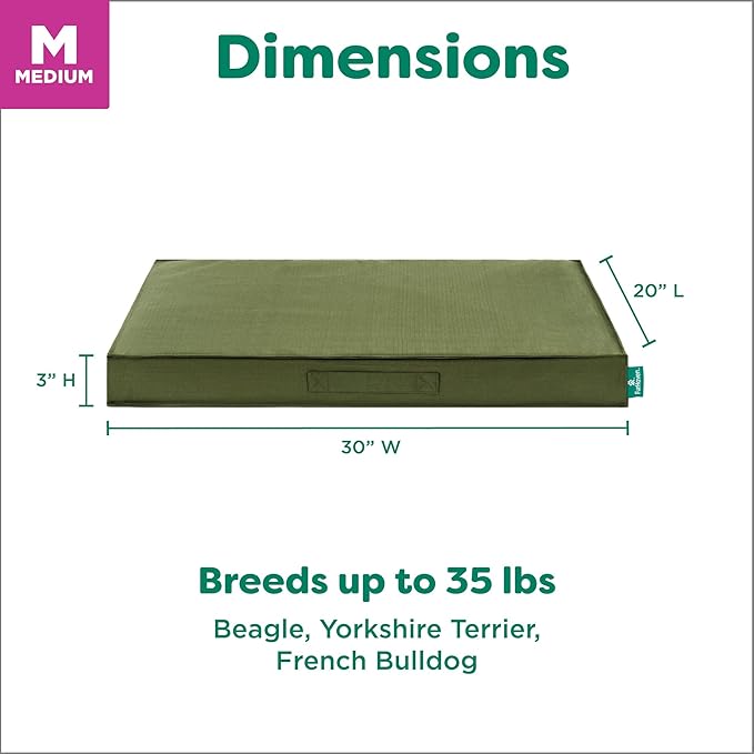 FurHaven Cooling Dog Bed – Medium Foam Mattress for Joint Pain Relief, Waterproof Liner, Removable Washable Cover, Durable for Outdoor Use, Deluxe Grid Indoor/Outdoor Bed – Green, Medium