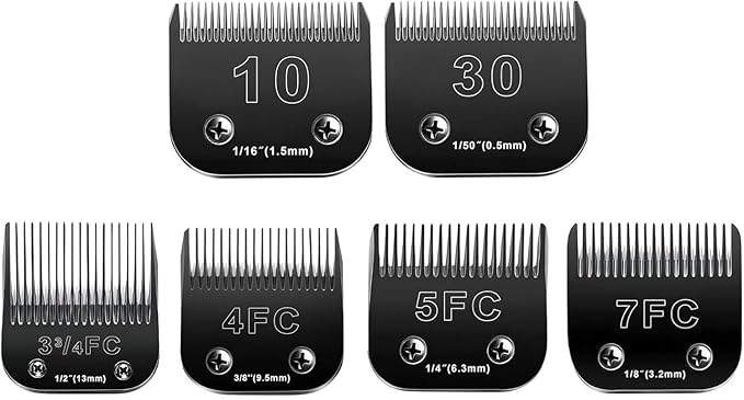 10 Blades Dog Grooming Blades Compatible with Andis/Oster A5/Wahl KM-10 Series Dog Clippers,Detachable Clipper Replacement Blade,Black (6PCS Black-#10+30+3FC+4FC+5FC+7FC)