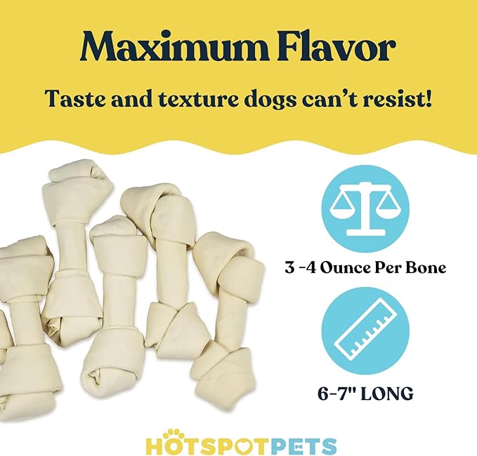 hotspot pets 6-7 Inch USDA Certified Facility Rawhide Dog Chew Bones - Choice of 10, 20, 30 Packs - from Grass Fed Brazilian Cows - Promotes Dental Hygiene and Good Behavior (30 Count)