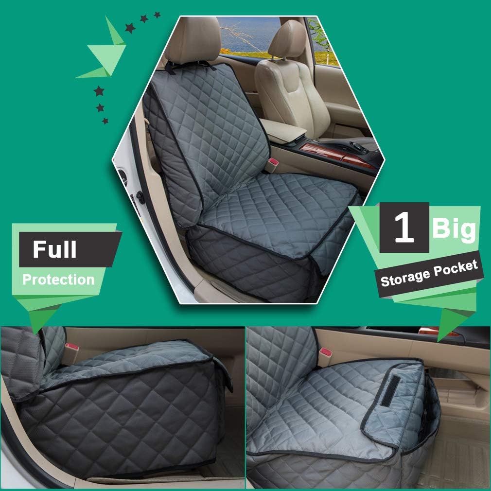Waterproof Front Seat Cover Dog Car Seat Covers Nonslip and Full Protection with Side Flaps Fits Most Cars, Trucks, SUVs(Grey, 1Pack)